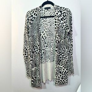 Sanctuary- long, open front leopard print cardigan with pockets.